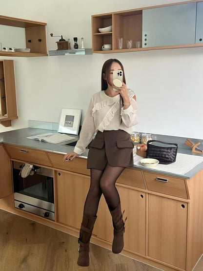 Chiffon Ruffles Long Sleeves Top