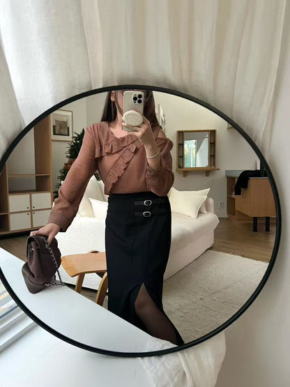 Chiffon Ruffles Long Sleeves Top