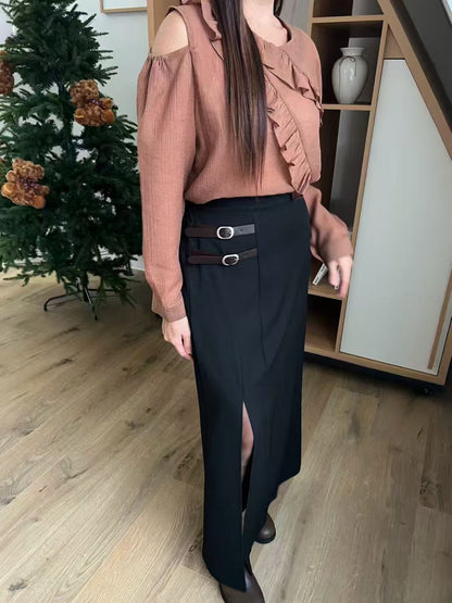 Belt in Slit Maxi Dress