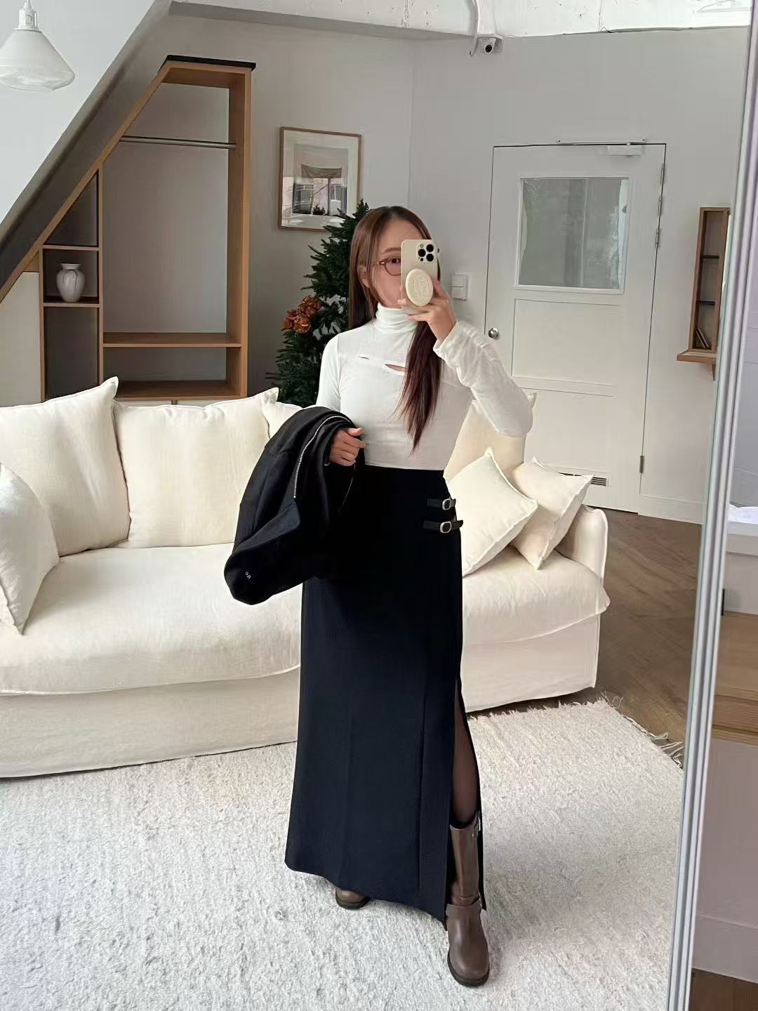 Belt in Slit Maxi Dress