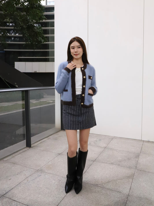 Lined Wool Skirt with Thin Belt