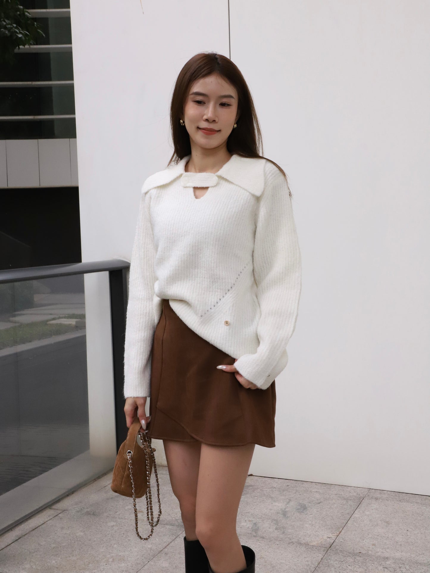 V Button Oversized Sweater