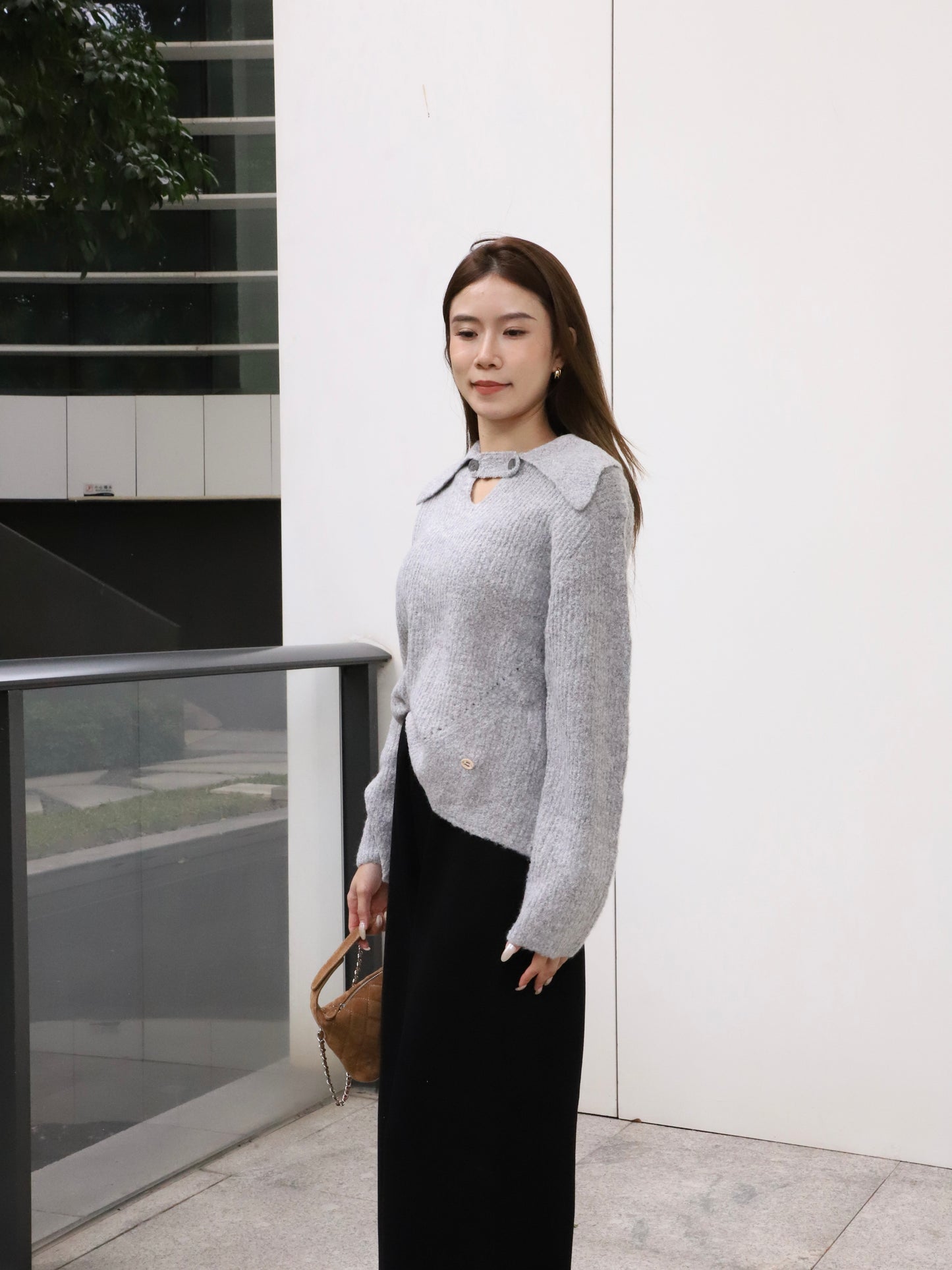 V Button Oversized Sweater