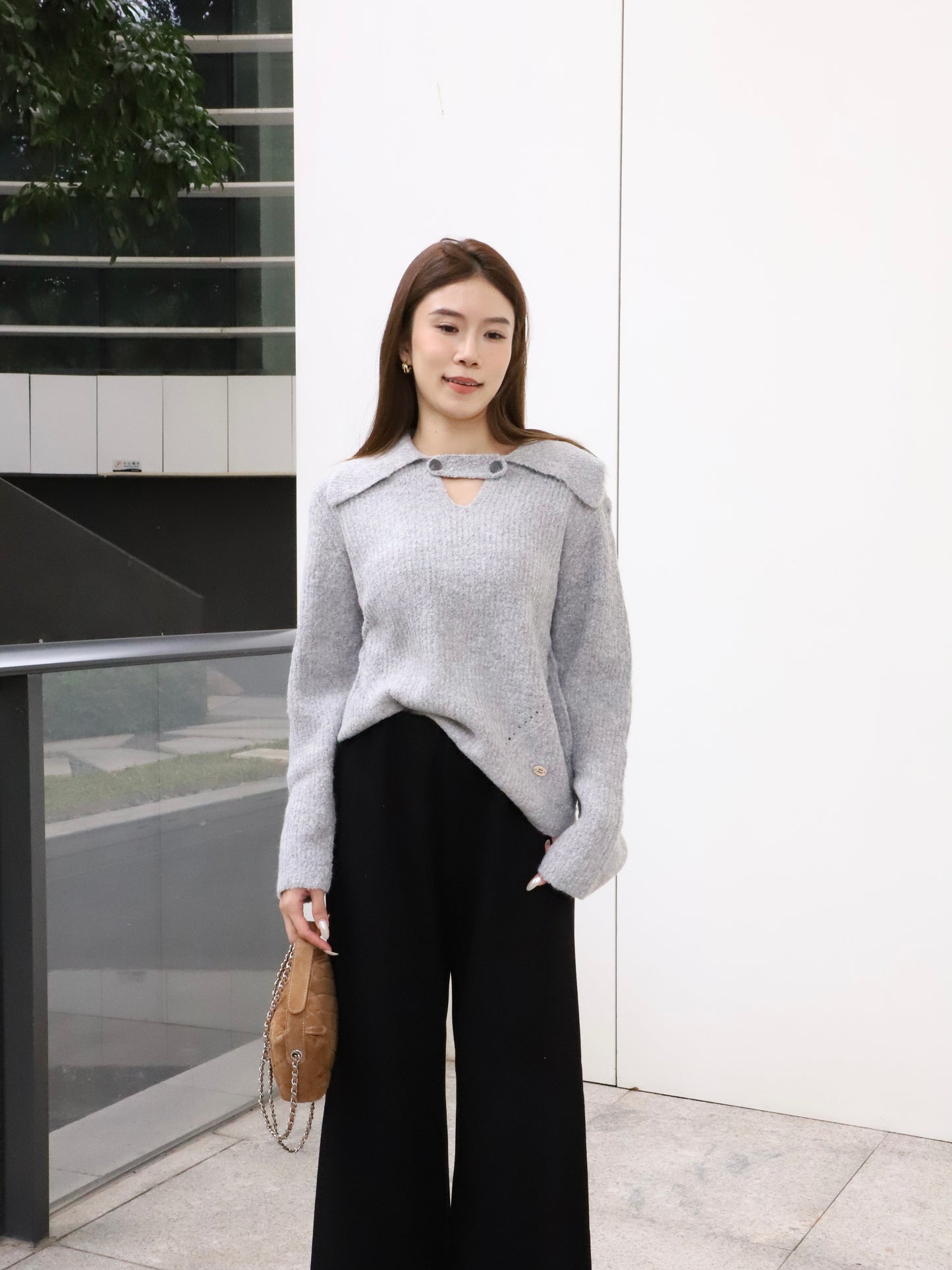 V Button Oversized Sweater