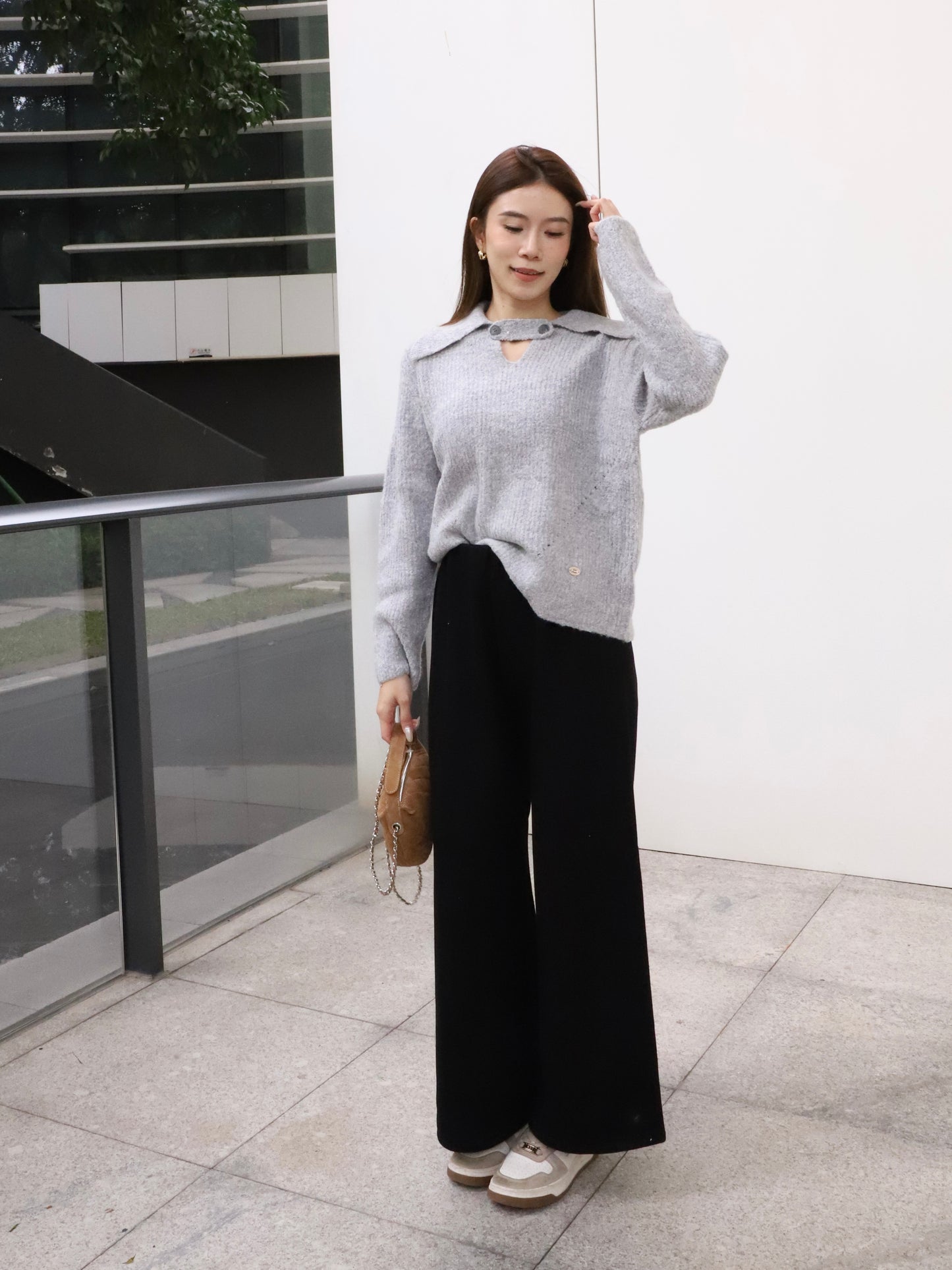 V Button Oversized Sweater