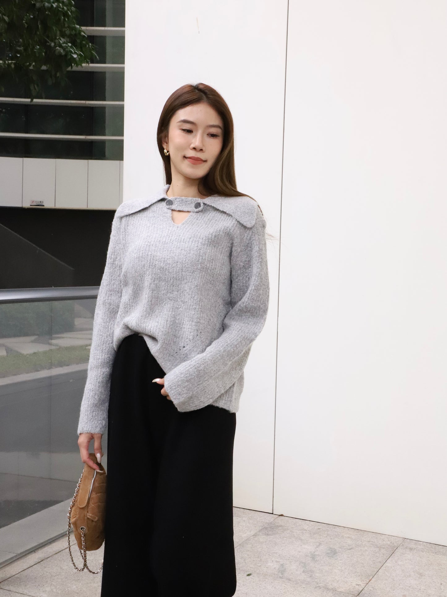 V Button Oversized Sweater