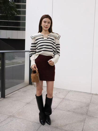 Striped Gold Button Sweater