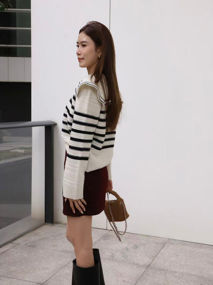 Striped Gold Button Sweater
