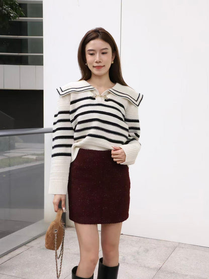 Striped Gold Button Sweater