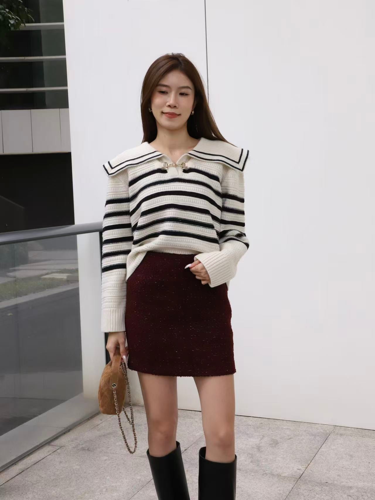 Striped Gold Button Sweater