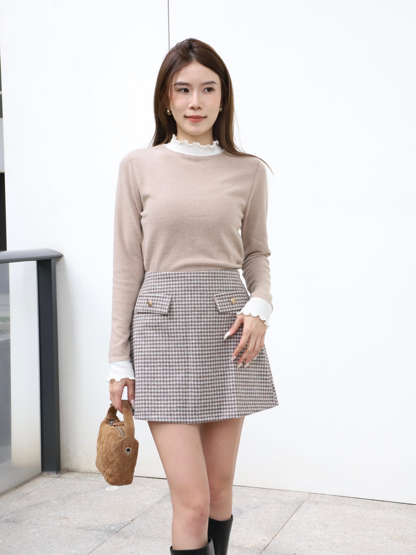 Mix Collar Cotton Long Sleeves Top