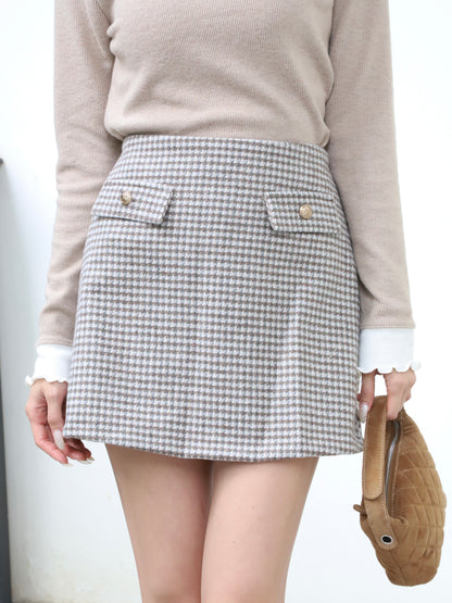 Checked Button Skirt