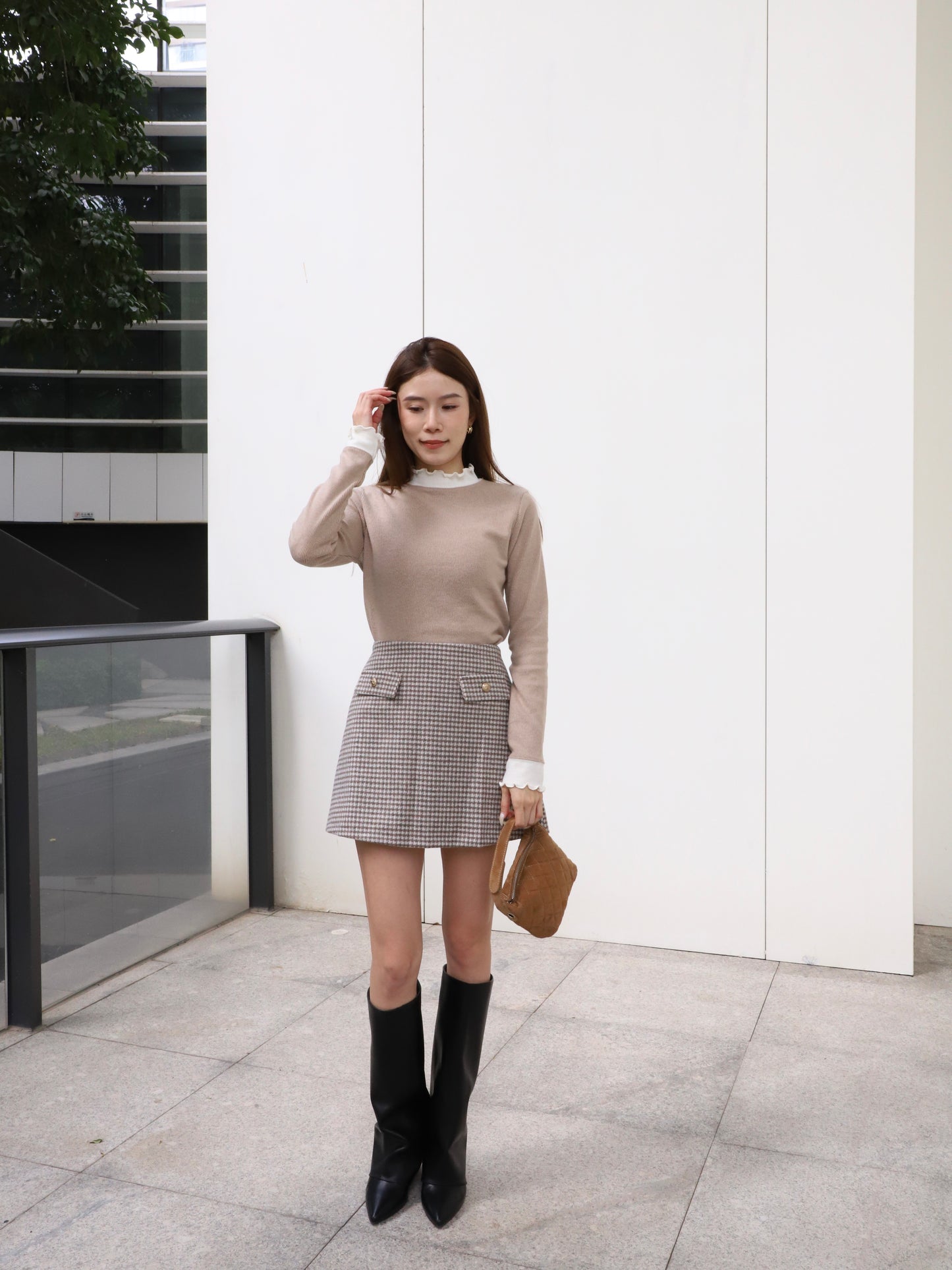 Mix Collar Cotton Long Sleeves Top