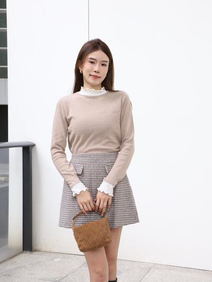 Mix Collar Cotton Long Sleeves Top