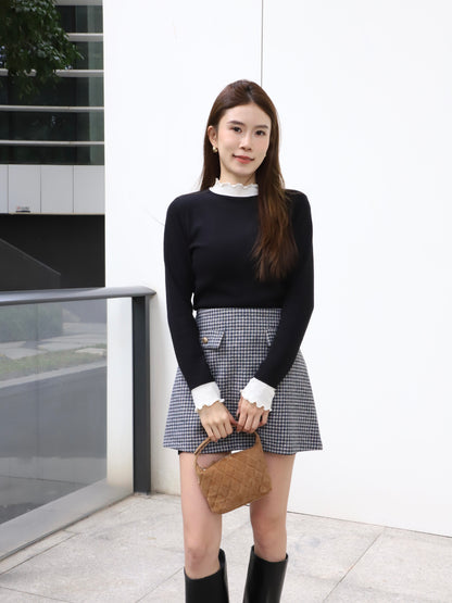 Mix Collar Cotton Long Sleeves Top