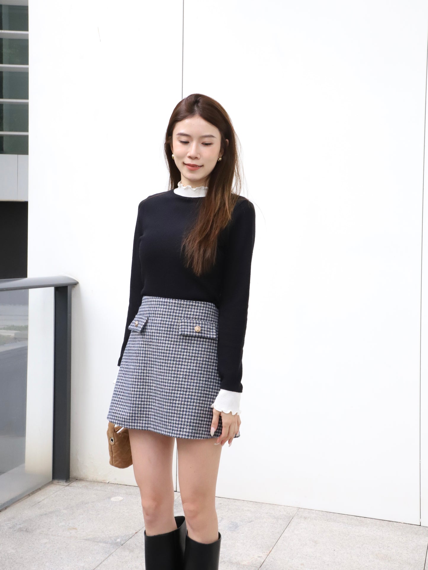 Checked Button Skirt