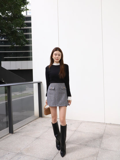 Mix Collar Cotton Long Sleeves Top