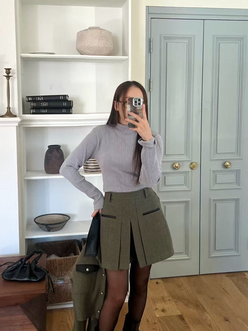 Leather Pleated Skirt Short