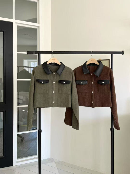 Leather Collar Cropped Jacket