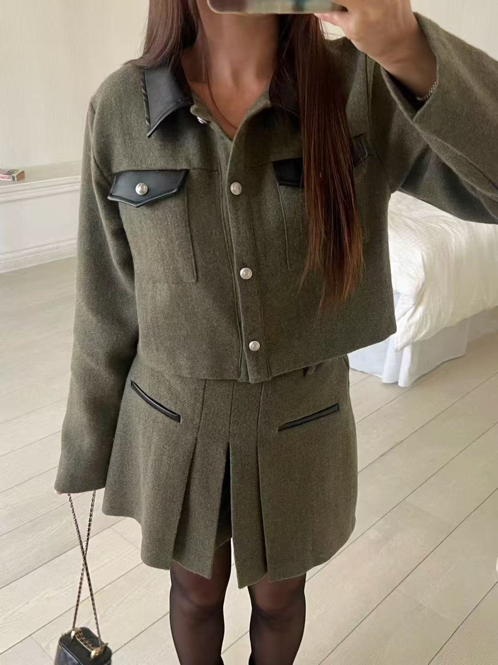 Leather Collar Cropped Jacket