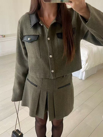 Leather Collar Cropped Jacket