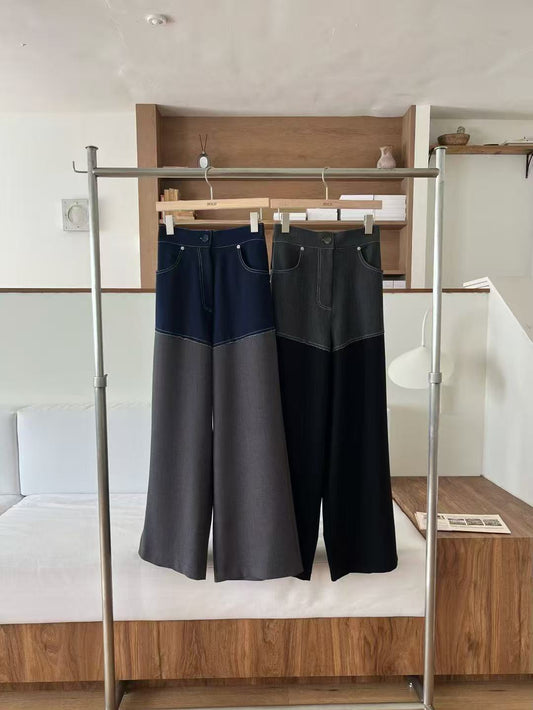 Half Cut Denim Mix Chiffon Pants