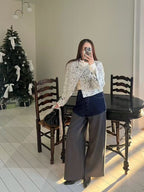 Half Cut Denim Mix Chiffon Pants