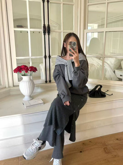 Knitted Off Shoulder Hoodie