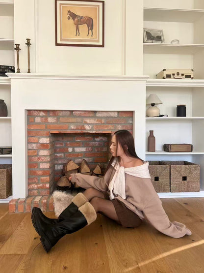 Knitted Off Shoulder Hoodie