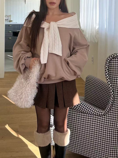 Knitted Off Shoulder Hoodie