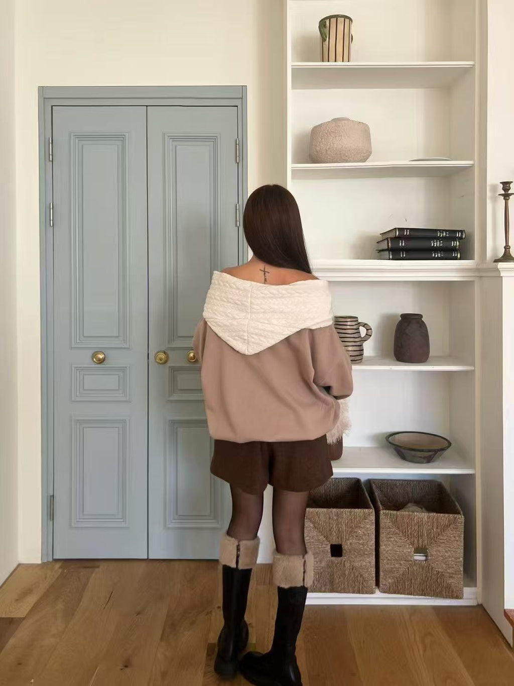 Knitted Off Shoulder Hoodie