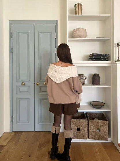 Knitted Off Shoulder Hoodie