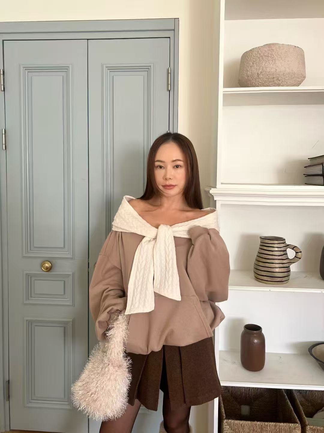 Knitted Off Shoulder Hoodie