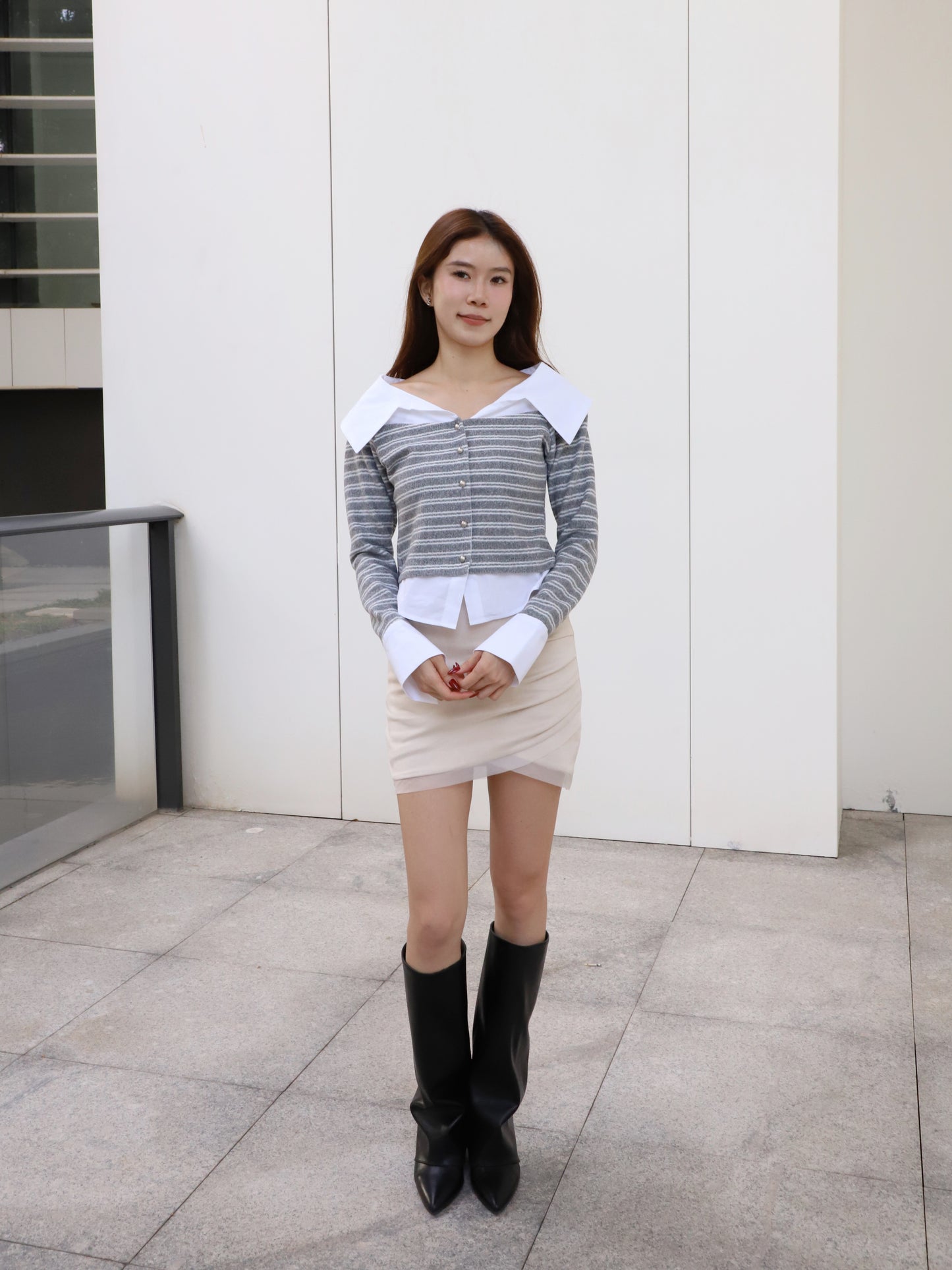 Striped & Shirt Off Shoulder Top