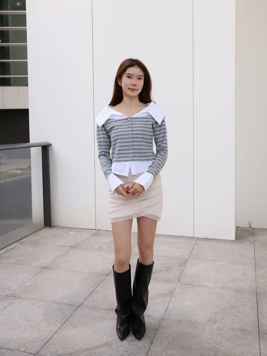 Striped & Shirt Off Shoulder Top