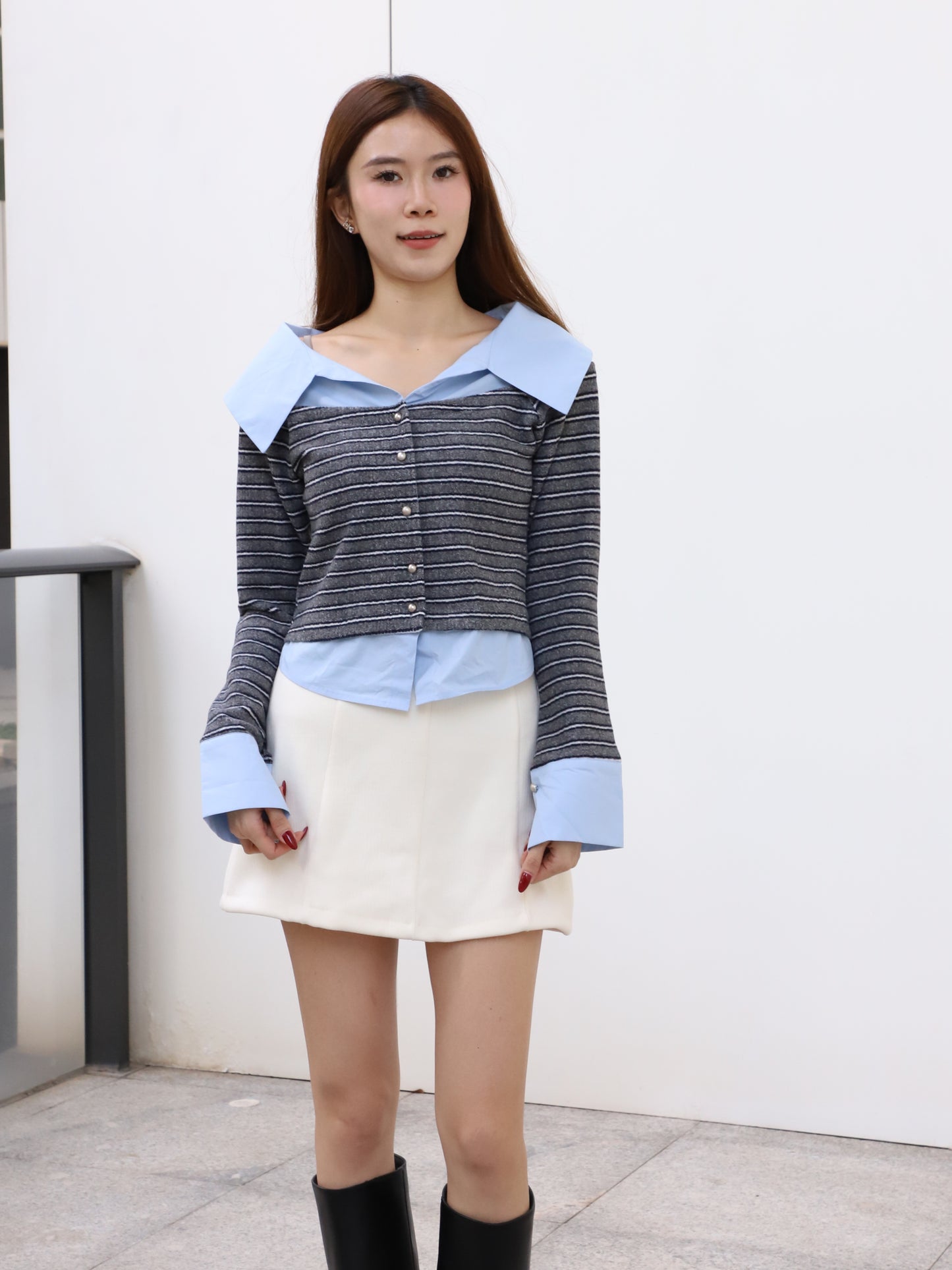 Striped & Shirt Off Shoulder Top