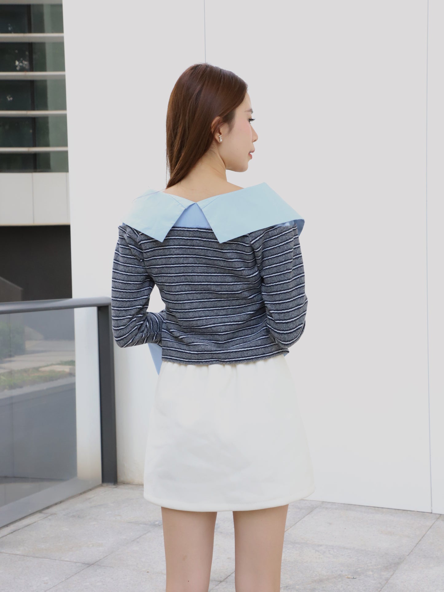 Striped & Shirt Off Shoulder Top