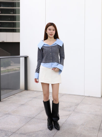 Striped & Shirt Off Shoulder Top