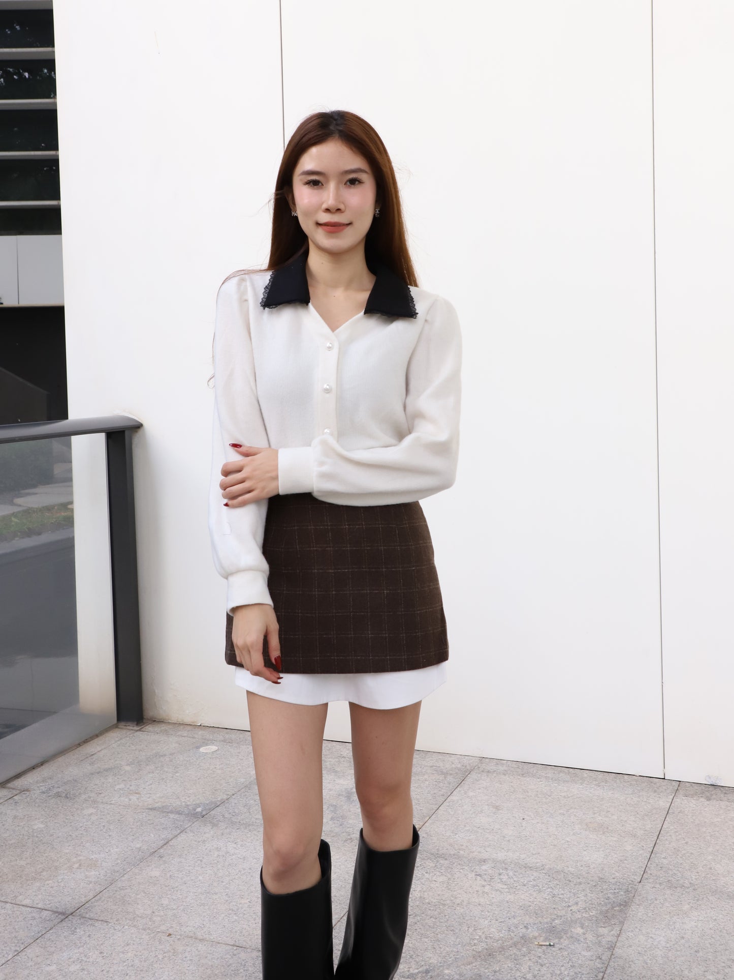 Collar Mix Pearl Long Sleeves Shirt