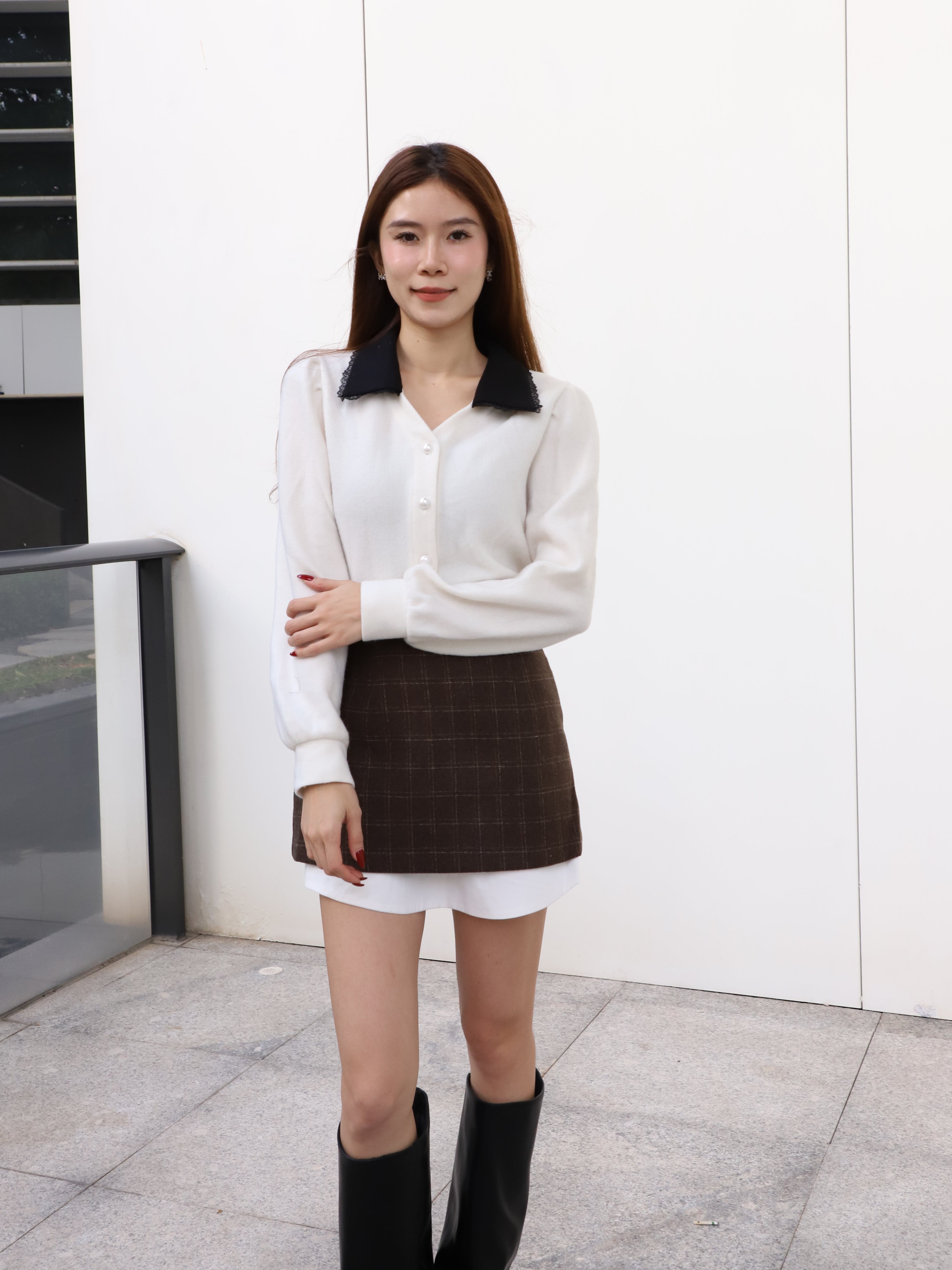 Collar Mix Pearl Long Sleeves Shirt