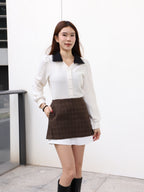 Collar Mix Pearl Long Sleeves Shirt