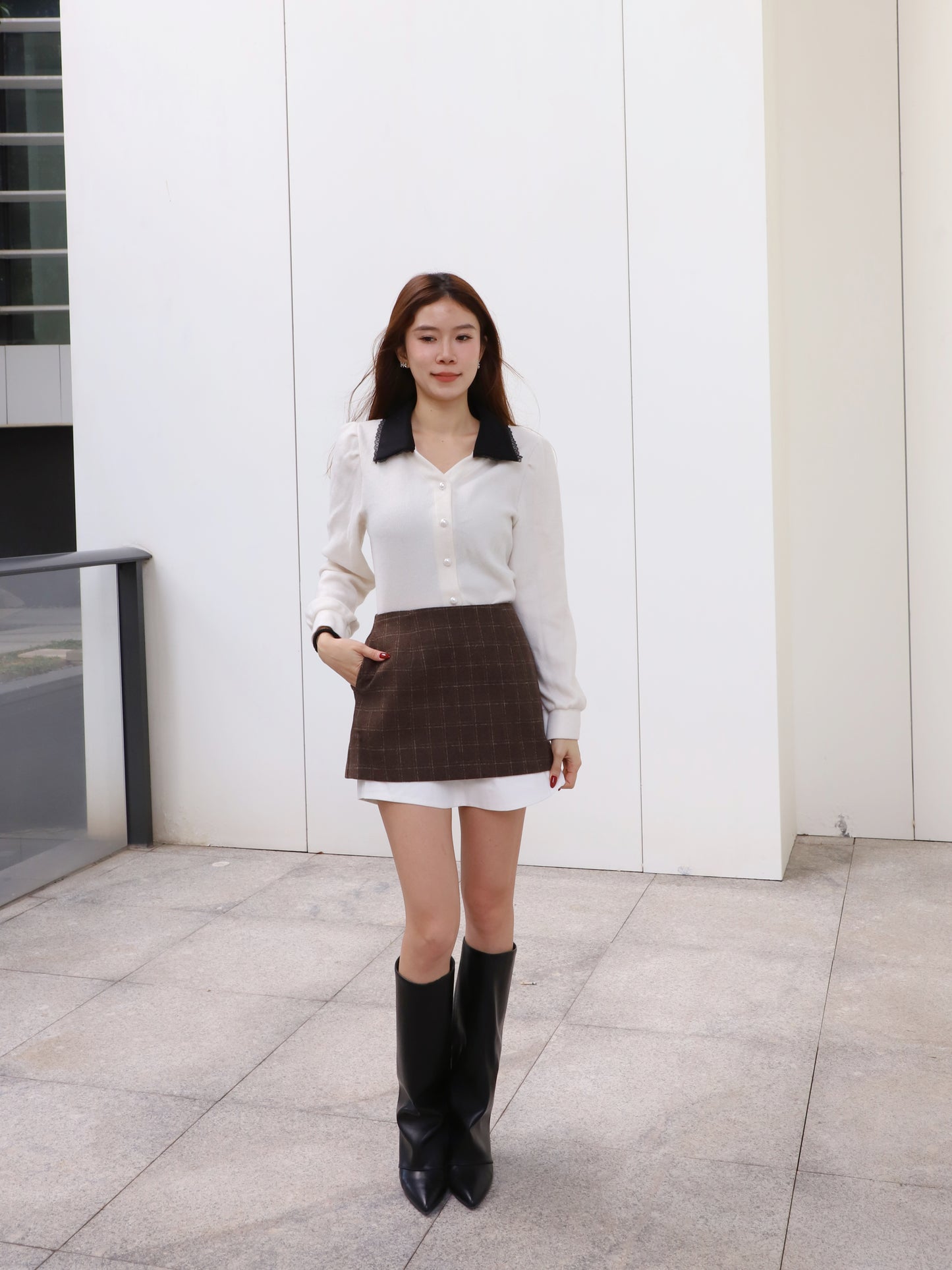 Collar Mix Pearl Long Sleeves Shirt