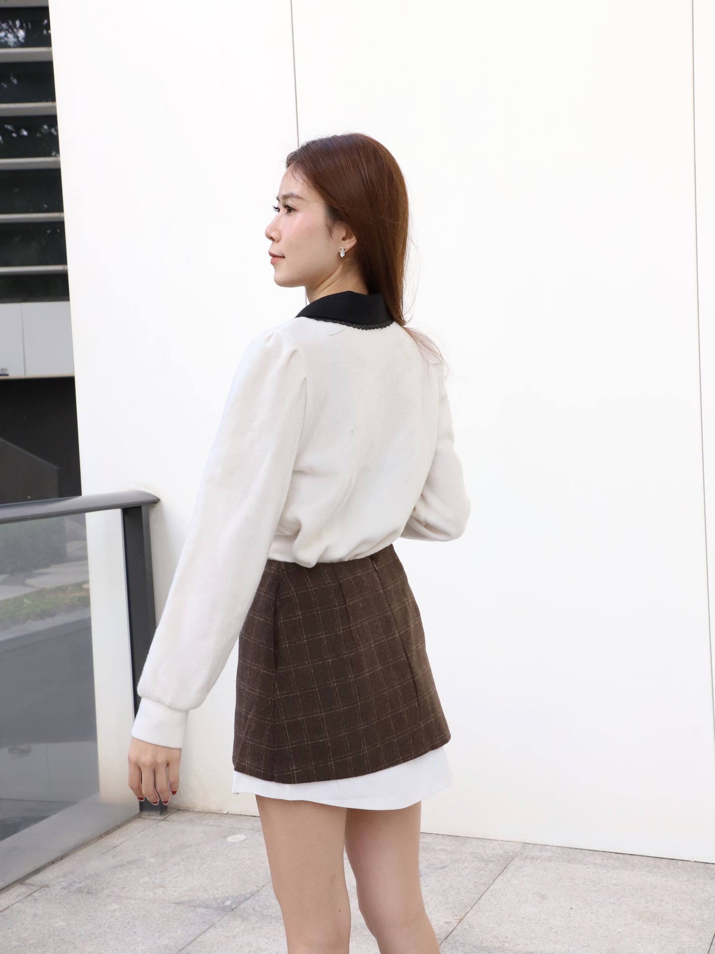 Collar Mix Pearl Long Sleeves Shirt