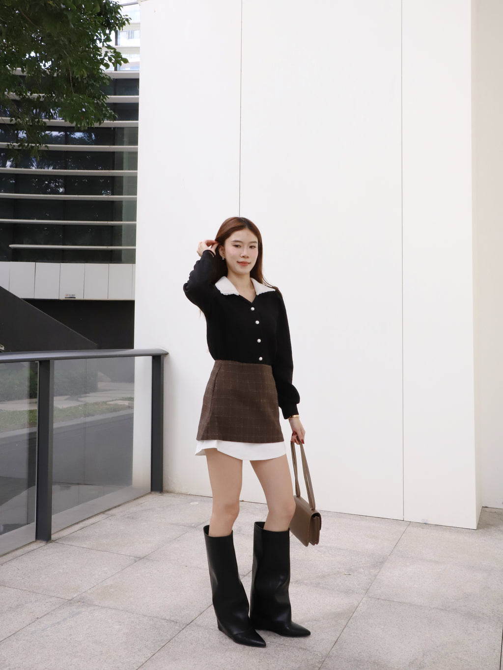 Collar Mix Pearl Long Sleeves Shirt