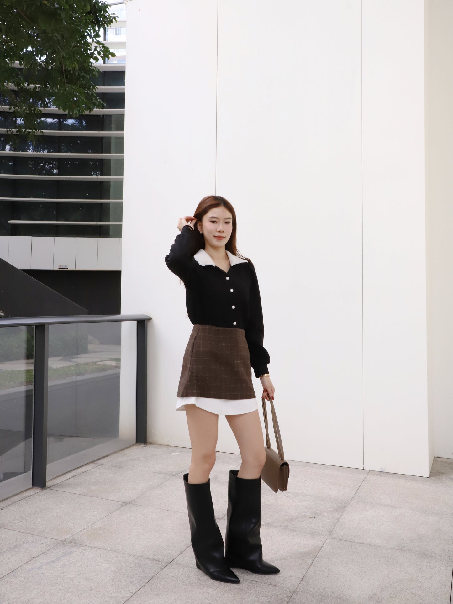 Collar Mix Pearl Long Sleeves Shirt