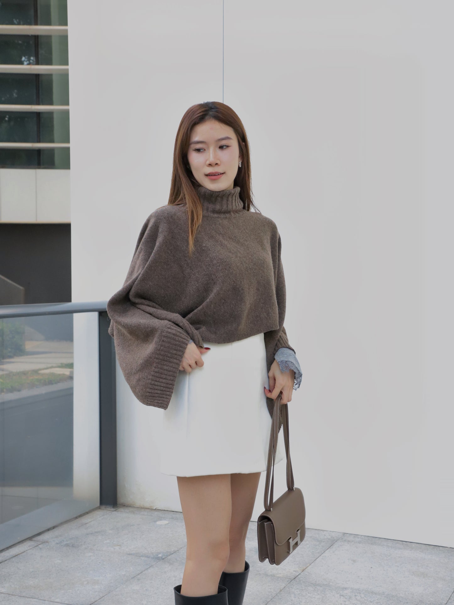 Turtle Neck Wool Cape