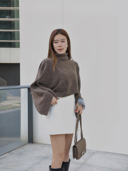 Turtle Neck Wool Cape