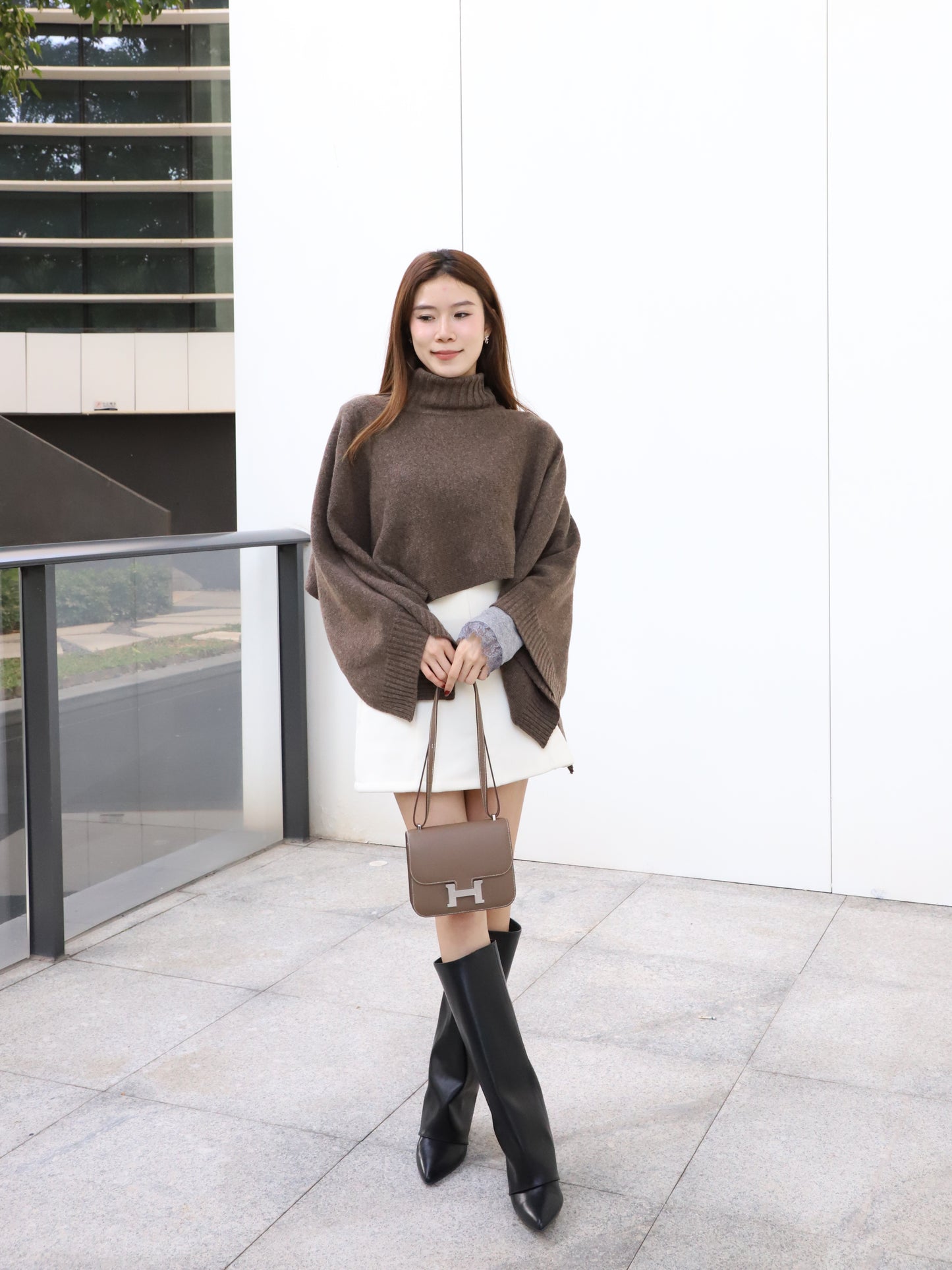 Turtle Neck Wool Cape