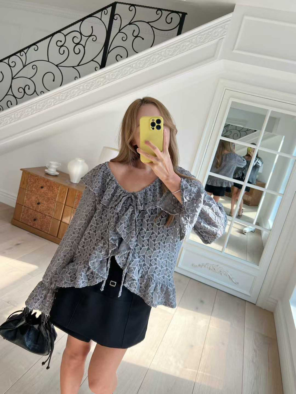Checked Lace Ruffles Shirt