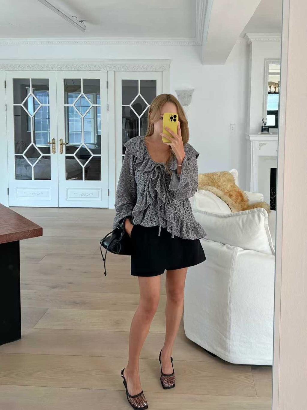 Checked Lace Ruffles Shirt